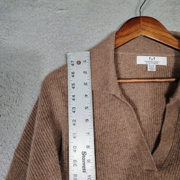 Magaschoni Sweater Women's XL Brown 100% Cashmere Ribbed soft Cozy Preppy - Picture 6 of 11